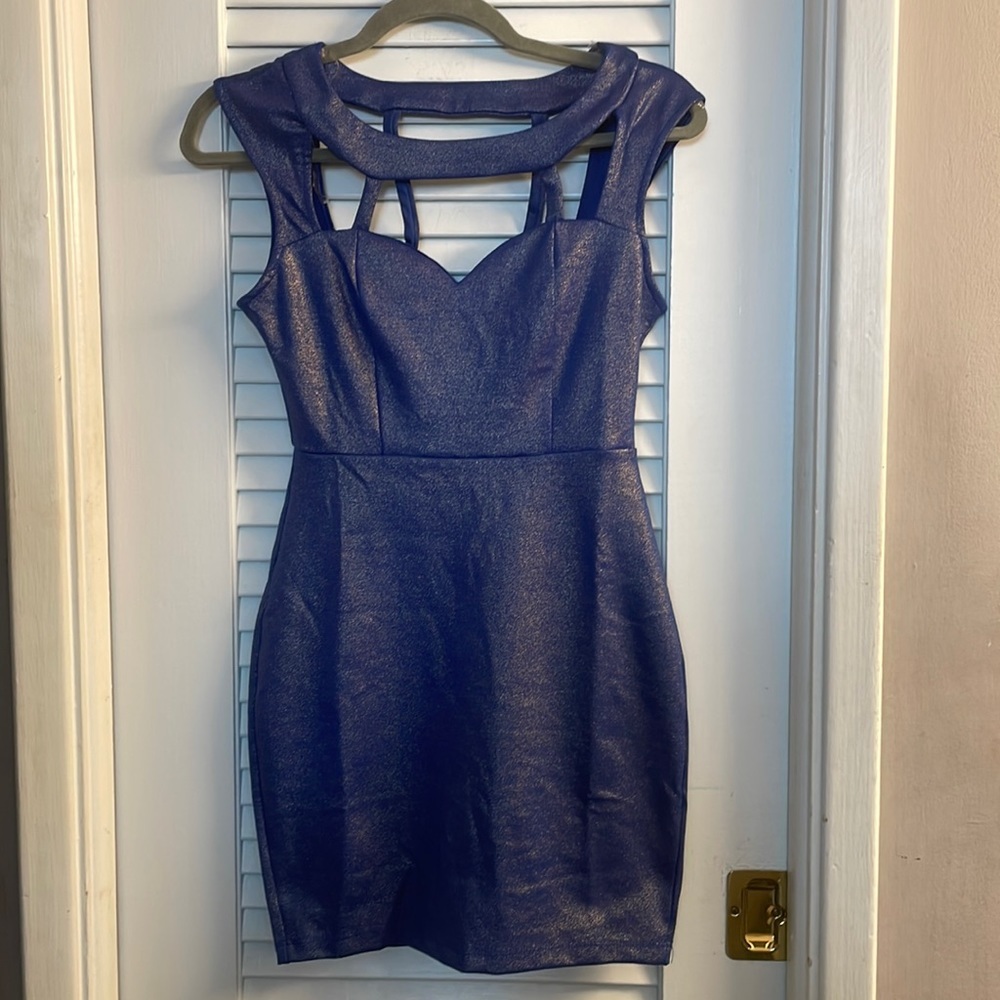Solemio 90s/Y2k NWT Club Dress. Size S, Body-con. Bright blue with Sparkles.